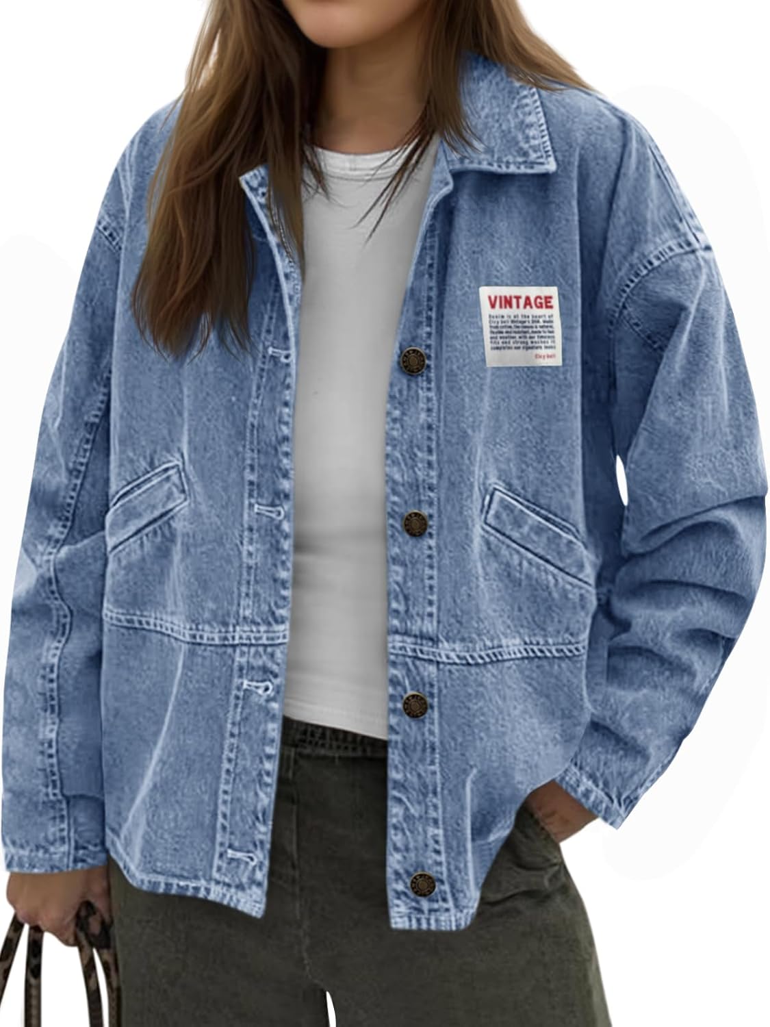Cicy Bell Womens Oversized Denim Jackets Boyfriends Button Down Utility Jean Jackets Vintage Y2k Fall Coat