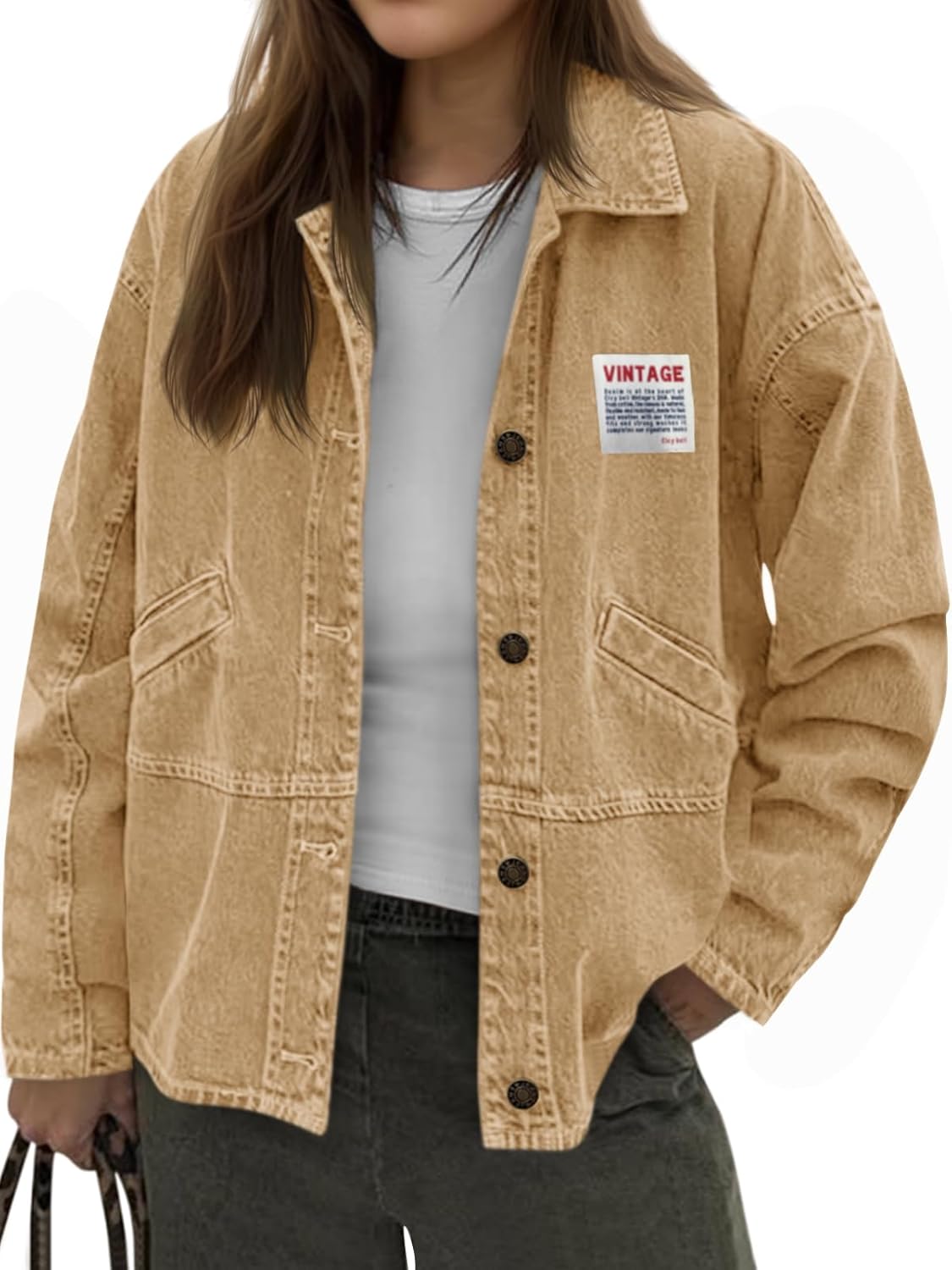 Cicy Bell Womens Oversized Denim Jackets Boyfriends Button Down Utility Jean Jackets Vintage Y2k Fall Coat