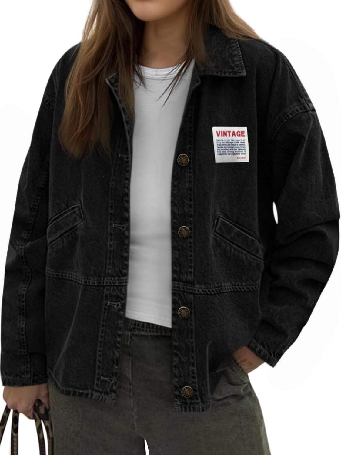 Cicy Bell Womens Oversized Denim Jackets Boyfriends Button Down Utility Jean Jackets Vintage Y2k Fall Coat