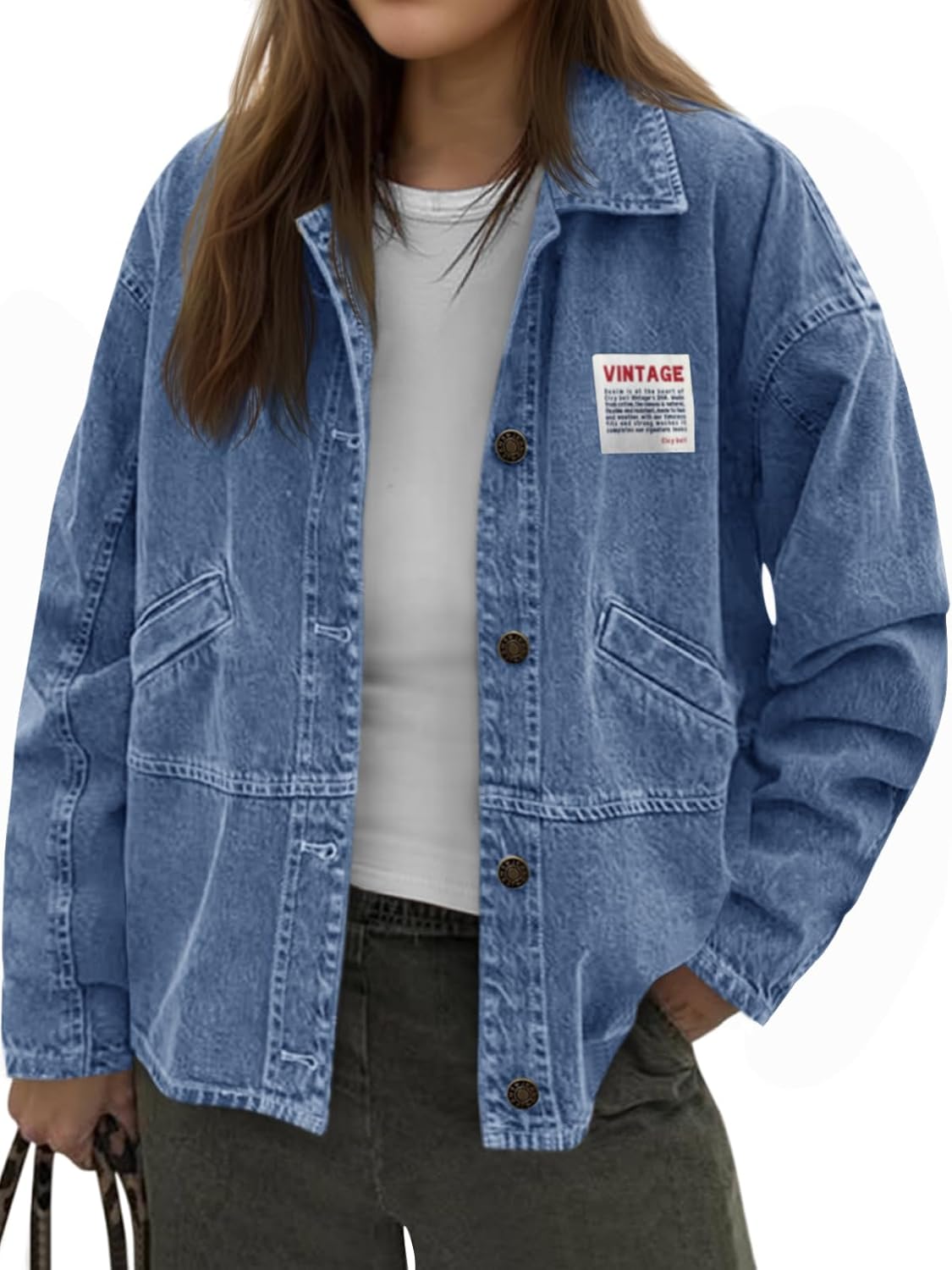 Cicy Bell Womens Oversized Denim Jackets Boyfriends Button Down Utility Jean Jackets Vintage Y2k Fall Coat