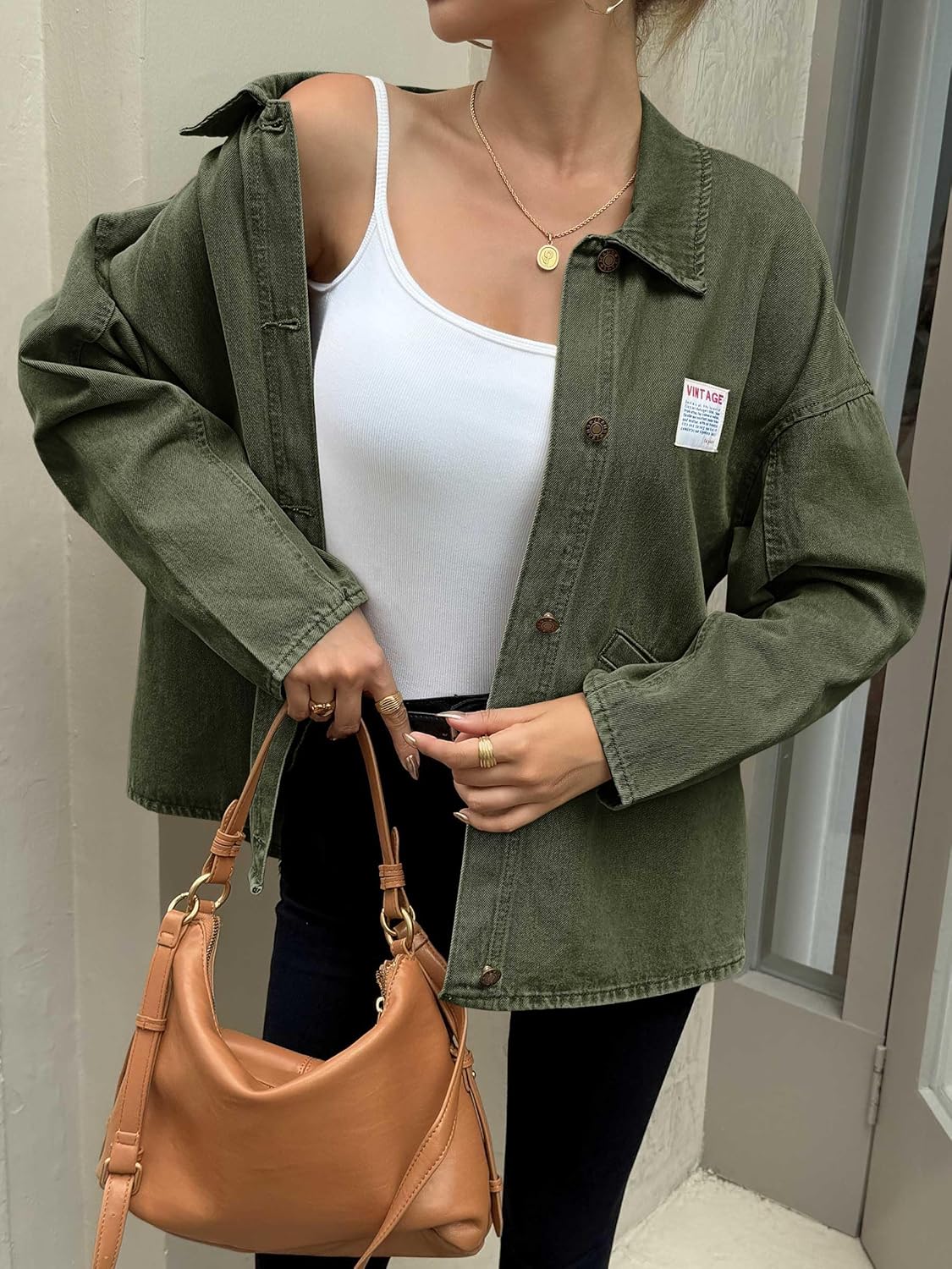 Cicy Bell Womens Oversized Denim Jackets Boyfriends Button Down Utility Jean Jackets Vintage Y2k Fall Coat