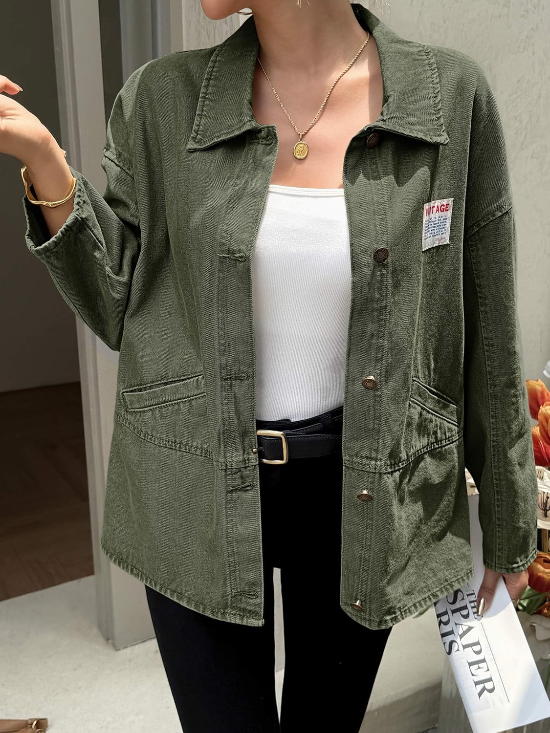 Cicy Bell Womens Oversized Denim Jackets Boyfriends Button Down Utility Jean Jackets Vintage Y2k Fall Coat