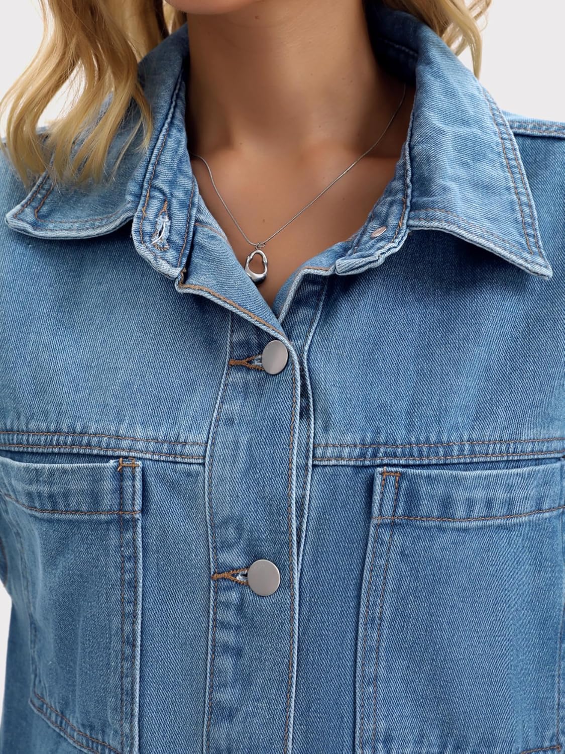 CIMUK Womens Denim Jacket Casual Long Sleeve Patch Pocket Boyfriend Oversized Jean Jackets