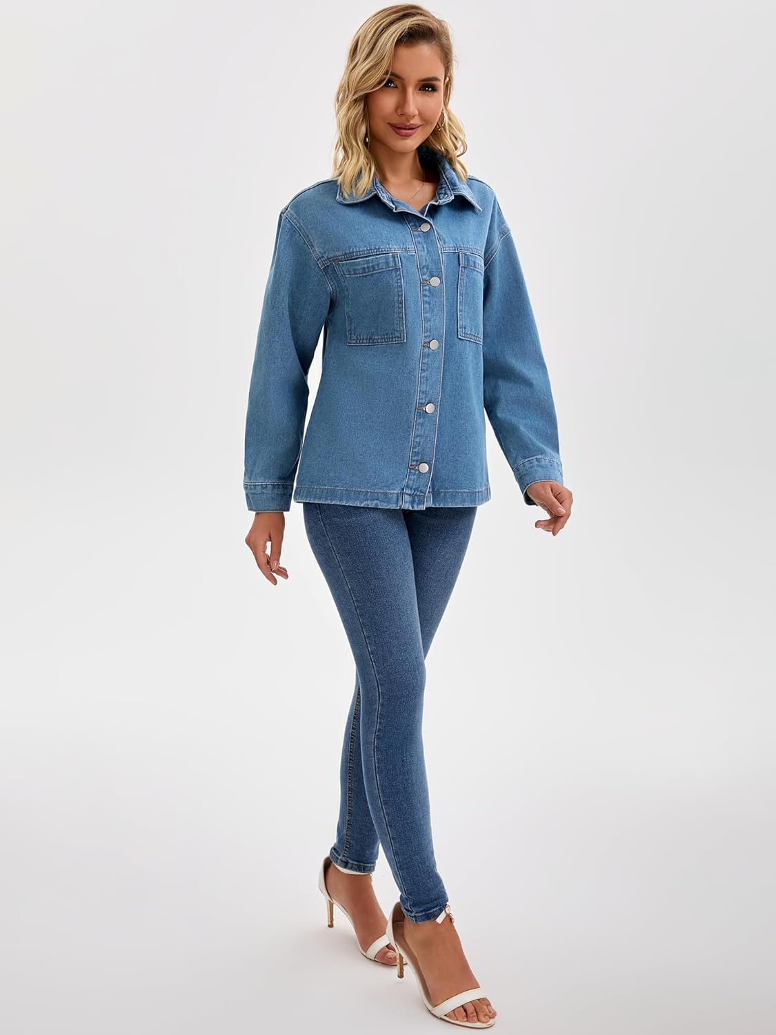 CIMUK Womens Denim Jacket Casual Long Sleeve Patch Pocket Boyfriend Oversized Jean Jackets