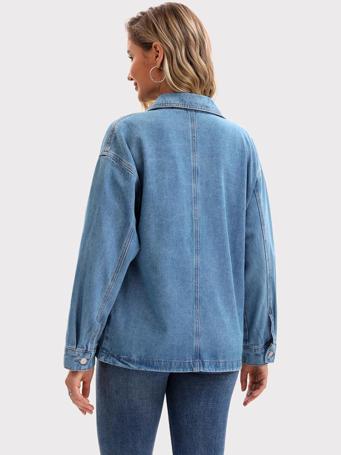 CIMUK Womens Denim Jacket Casual Long Sleeve Patch Pocket Boyfriend Oversized Jean Jackets