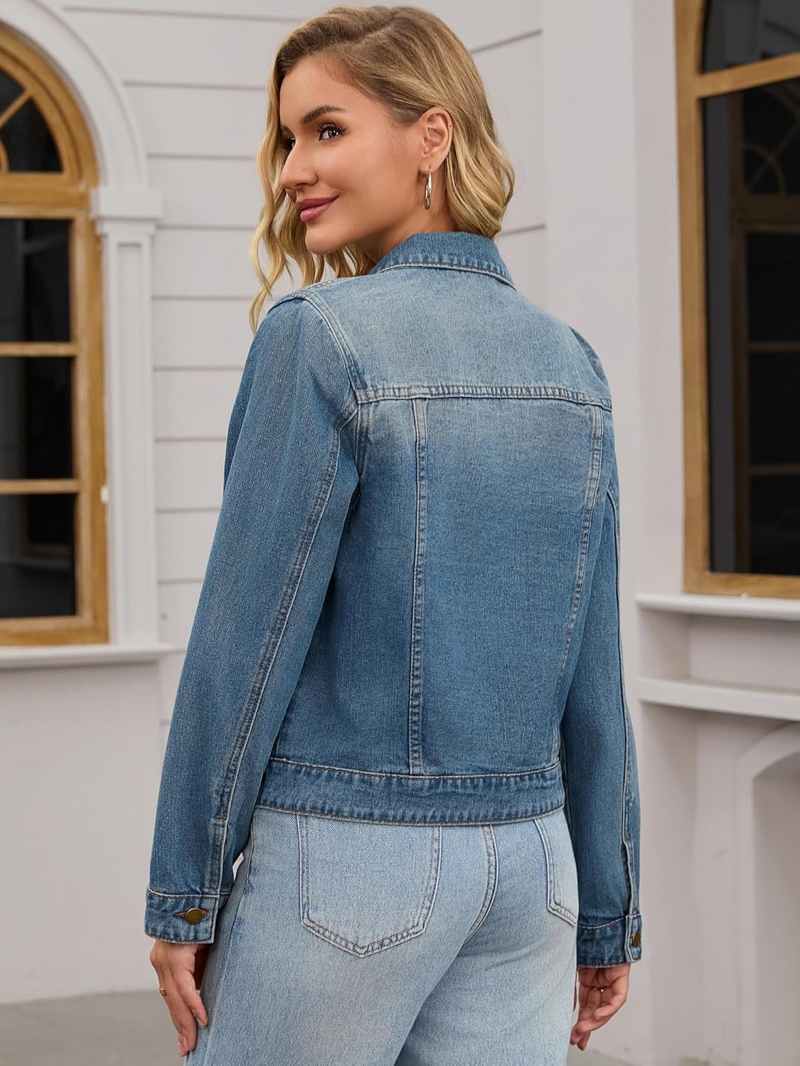 CIMUK Women’s Washed Denim Jacket Vintage Casual Long Sleeve Distressed Jean Jackets for Fall