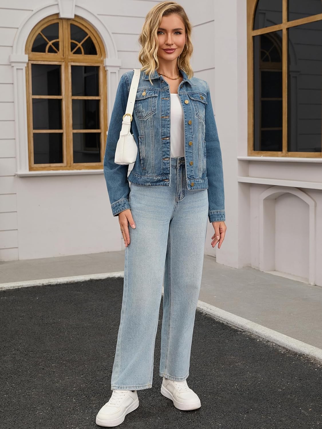 CIMUK Women’s Washed Denim Jacket Vintage Casual Long Sleeve Distressed Jean Jackets for Fall