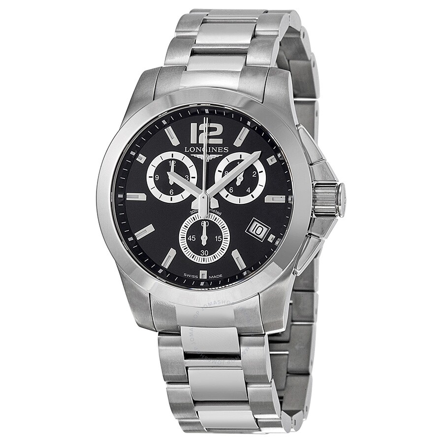 Conquest Chronograph Black Dial Stainless Steel Men's Watch L36604566