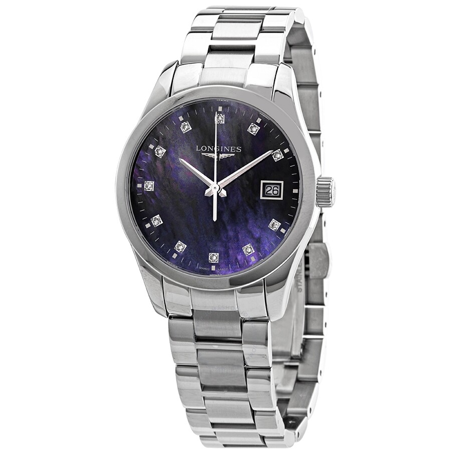 Conquest Classic Black Mother of Pearl Diamond Dial Ladies Watch