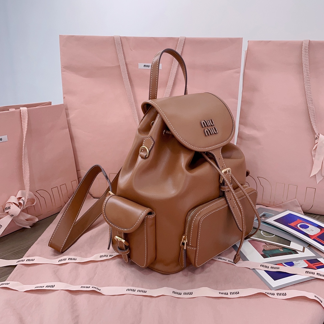 Cornflower Brown /brandy Canvas And Leather Backpack | Miu Miu