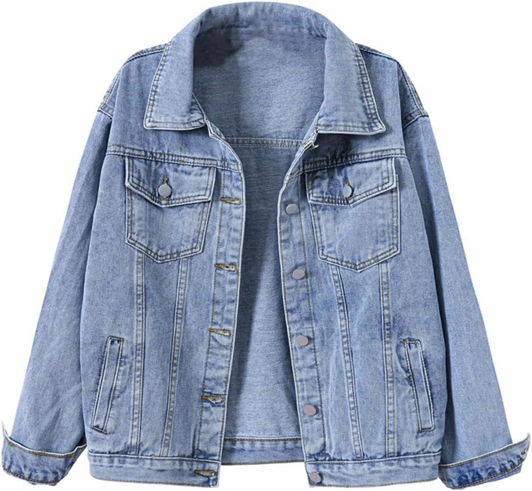 COWOKA Women’s Denim Cotton Button Closed Long Sleeve Solid Color Jacket With Pockets