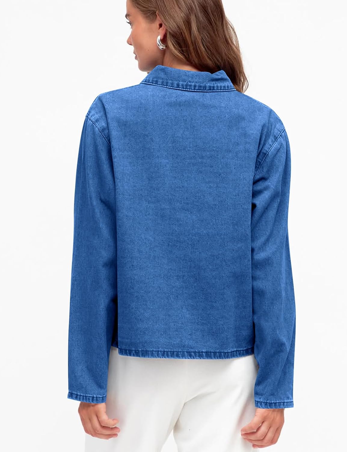 COZYPOIN Women’s Tie Front Bow Denim Jacket Cropped Jean Shirts Lightweight Long Sleeve Spring Fall Y2K Top with Pockets