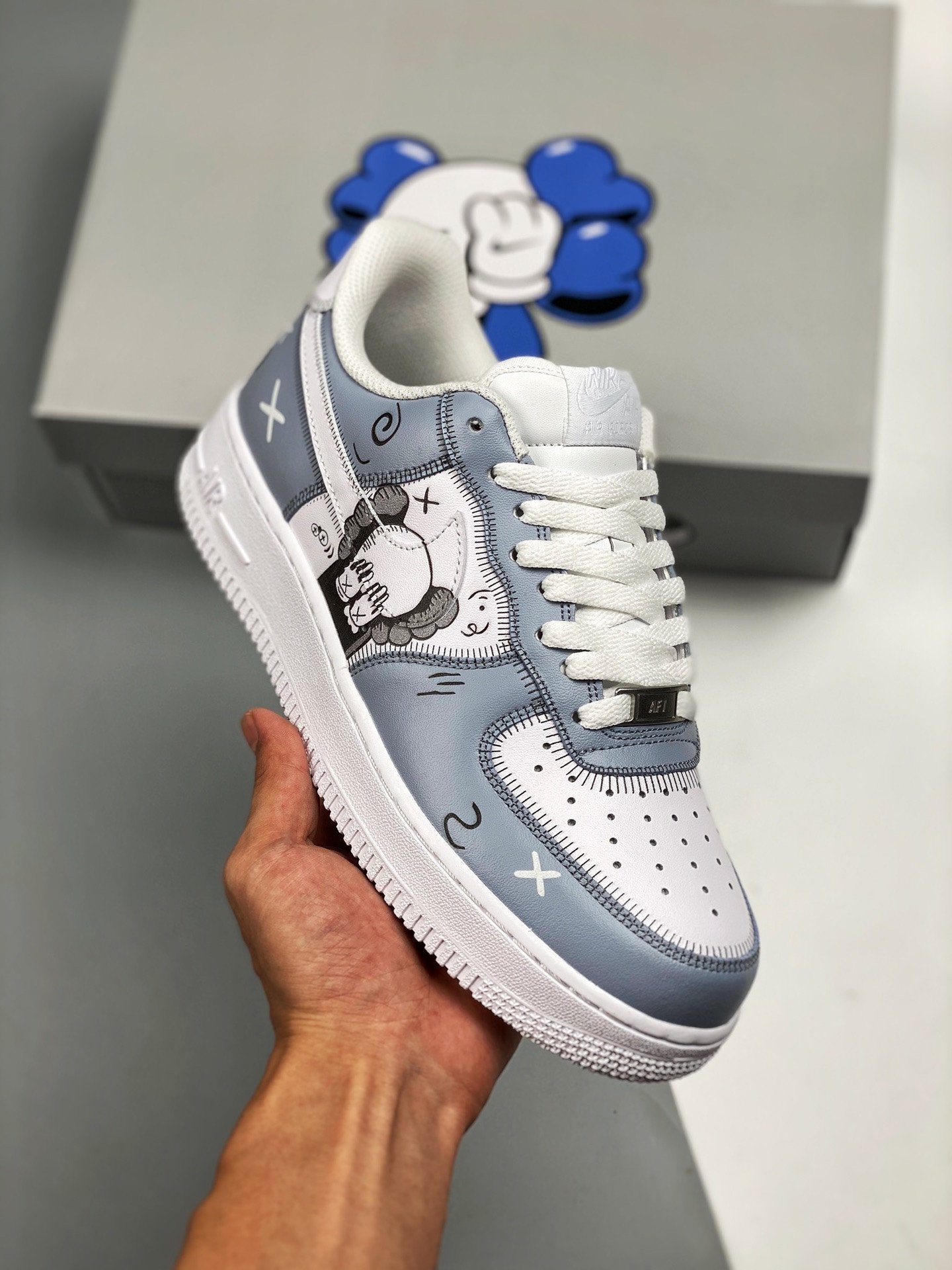 Custom x Kaws Nike Air Force 1 Low Blue White