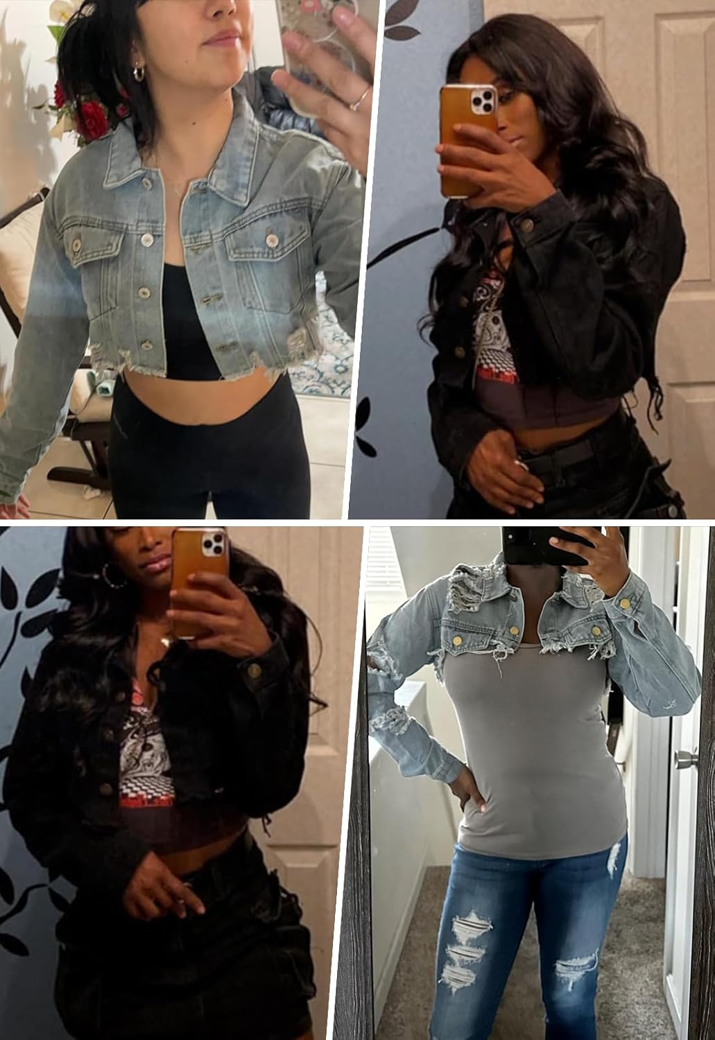 CutieLove Women’s Cropped Denim Jackets Long Sleeve Destroyed Crop Top Casual Jean Coat