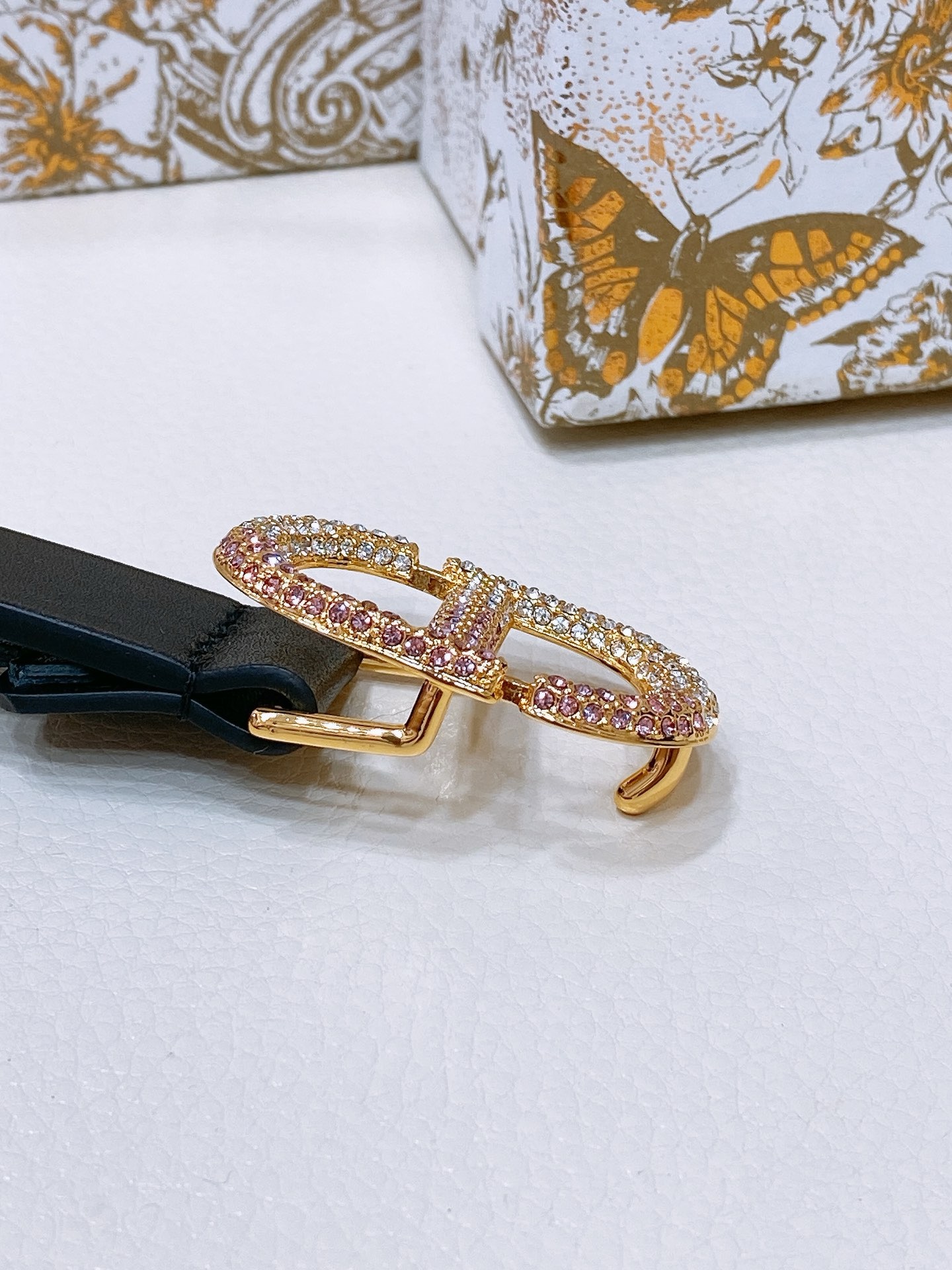 Betl Dior Women 30 Montaigne Crystals Belt Black Smooth Calfskin