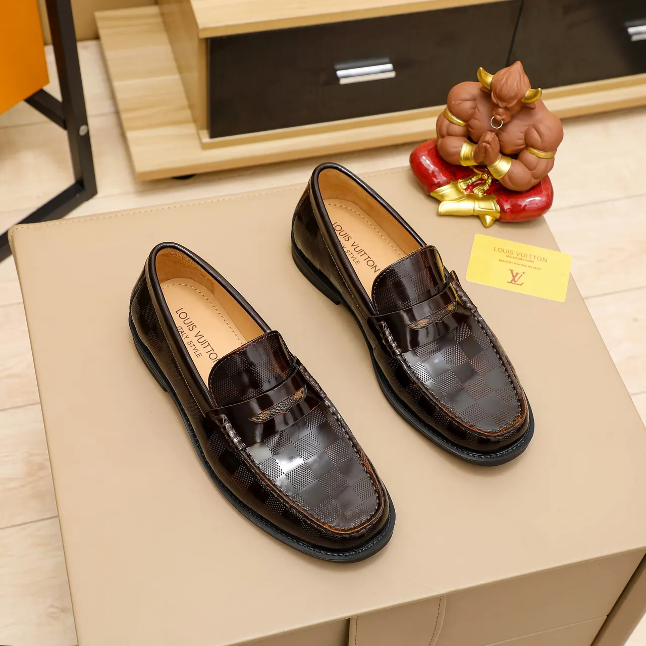Louis Vuitton Brown Damier Leather Loafers - Classic Style