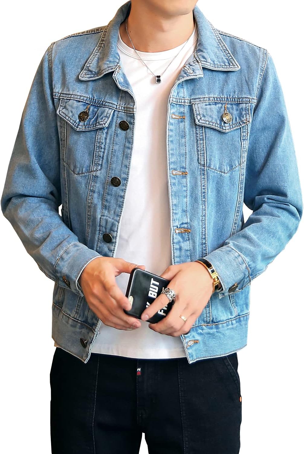 DAVID.ANN Men’s Denim Jacket Slim Fit Trucker Coat