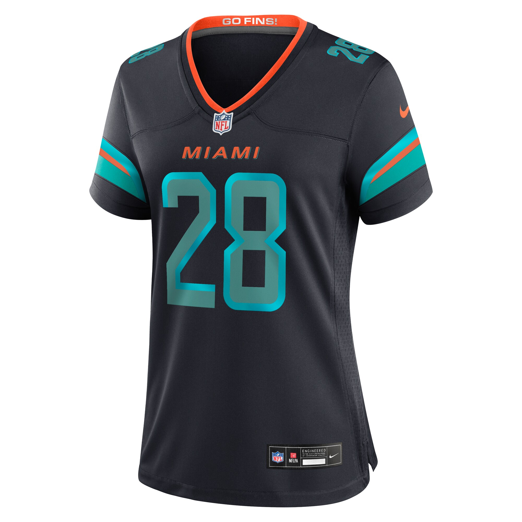 Deâ€™Von Achane Miami Dolphins Nike Women’s 2025 Rivalries Collection Game Jersey – Pitch Blue