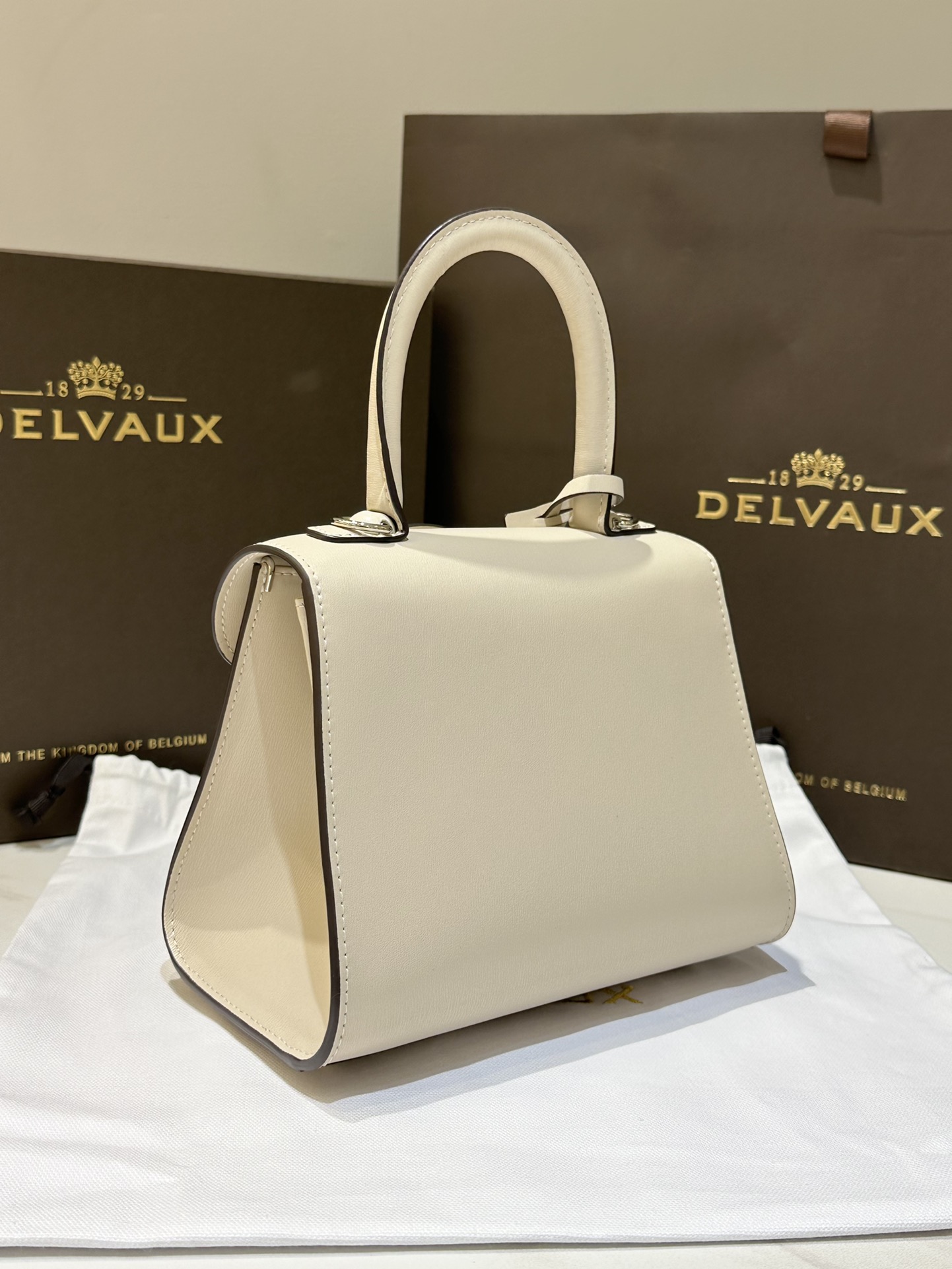 DELVAUX Box Calfskin Mini Brillant Satchel Ivory 1172448