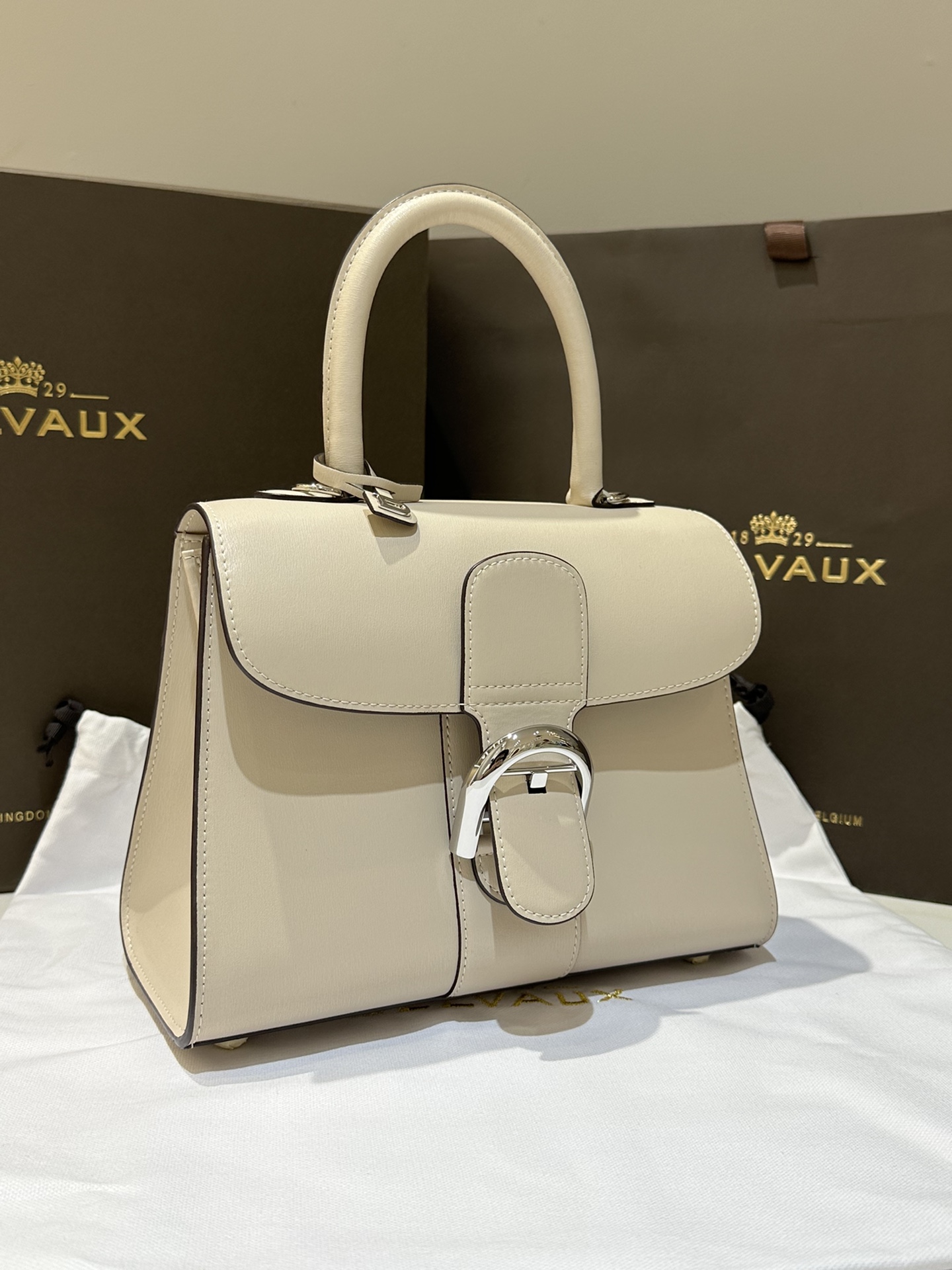 DELVAUX Box Calfskin MM Brillant Satchel Ivory beige1176373 |