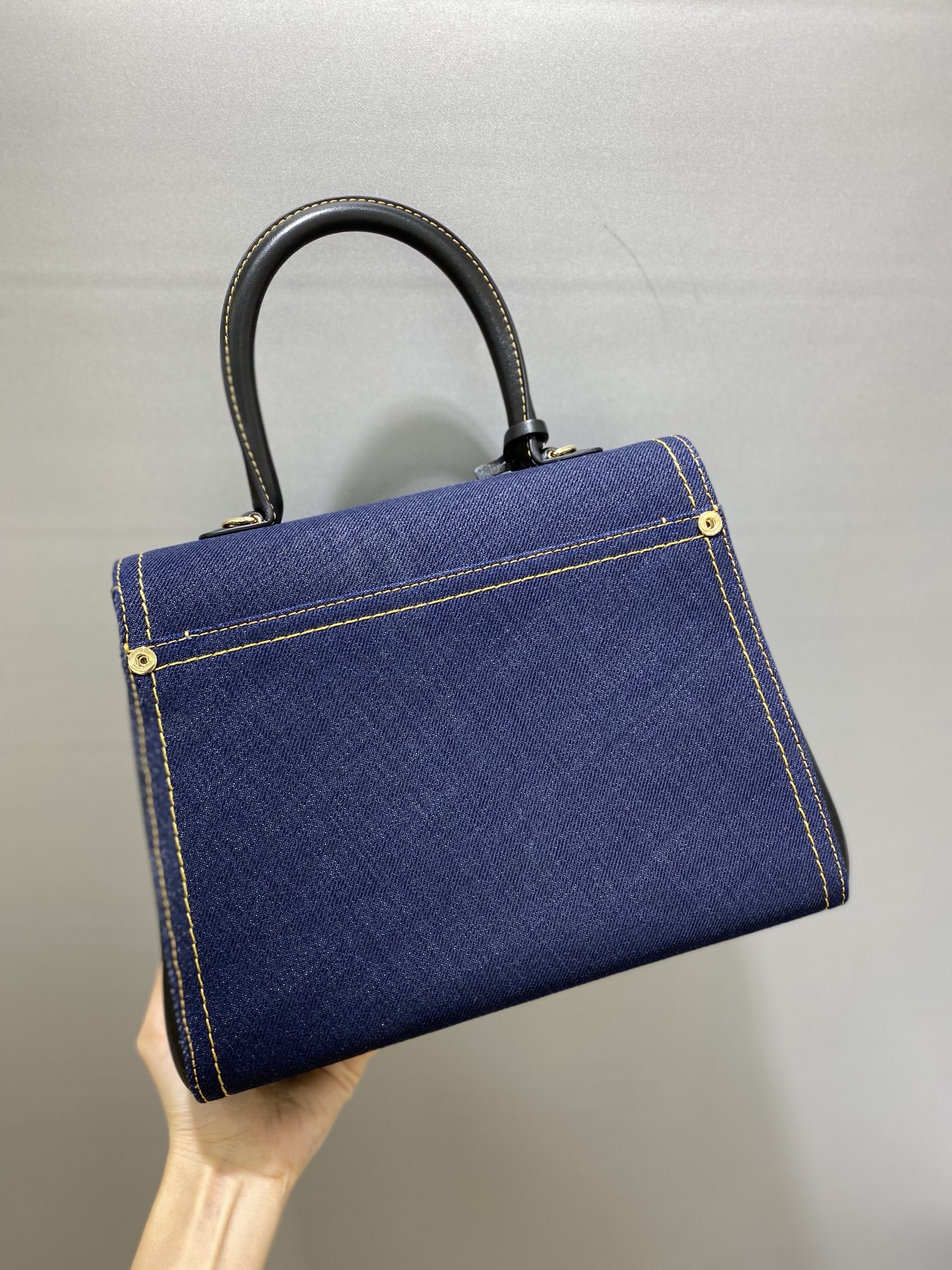 Delvaux Brillant-Dark Blue Denim Tote,Black Patent ...