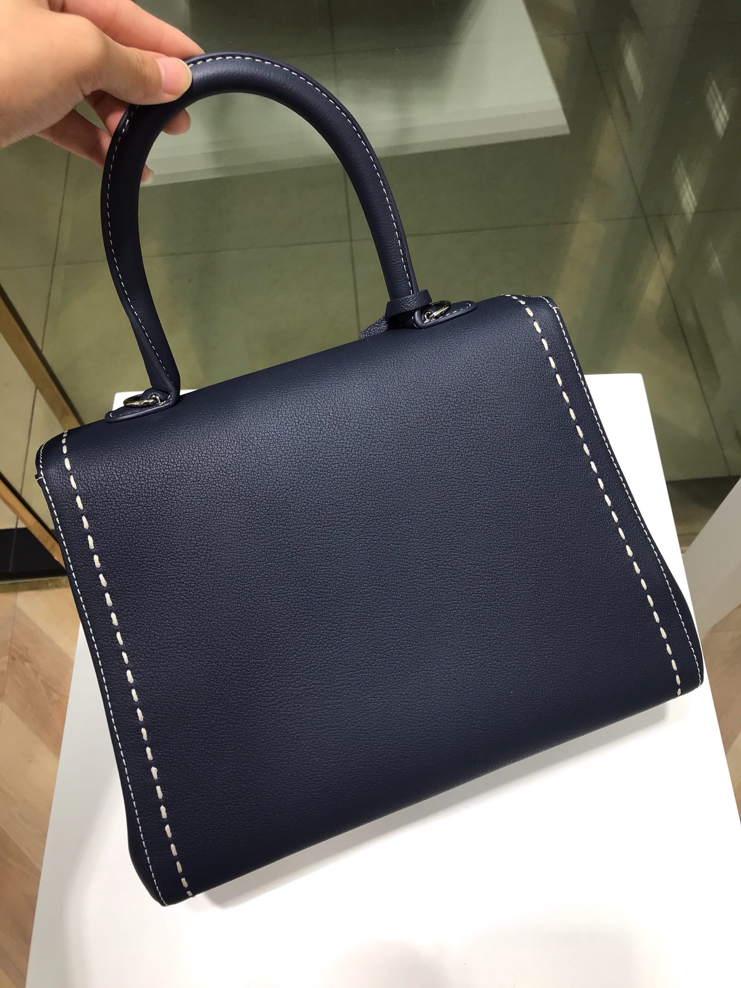 Delvaux Brillant Mini Surpiqué 'Ivory' BLUE NAVY
