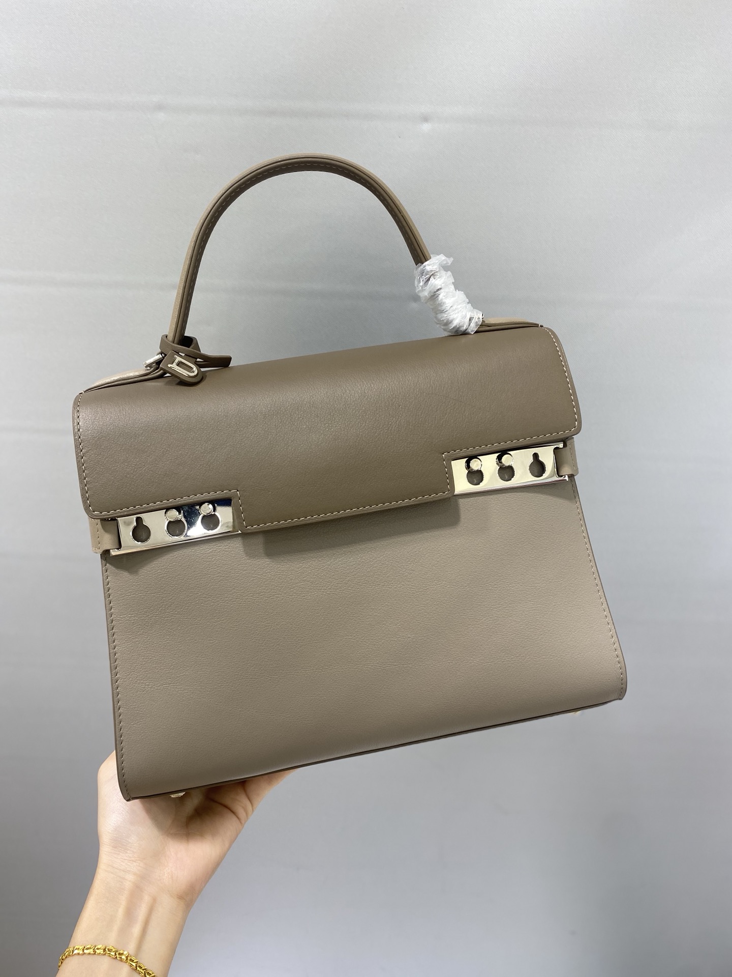 DELVAUX Calfskin MM Tempete Satchel BROWN GRAY