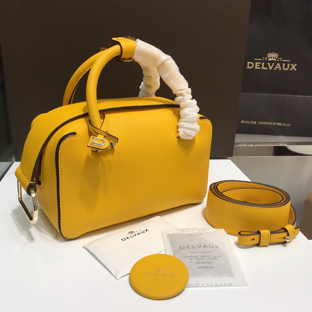 DELVAUX Grained Calfskin Cool Box Satchel Yellow