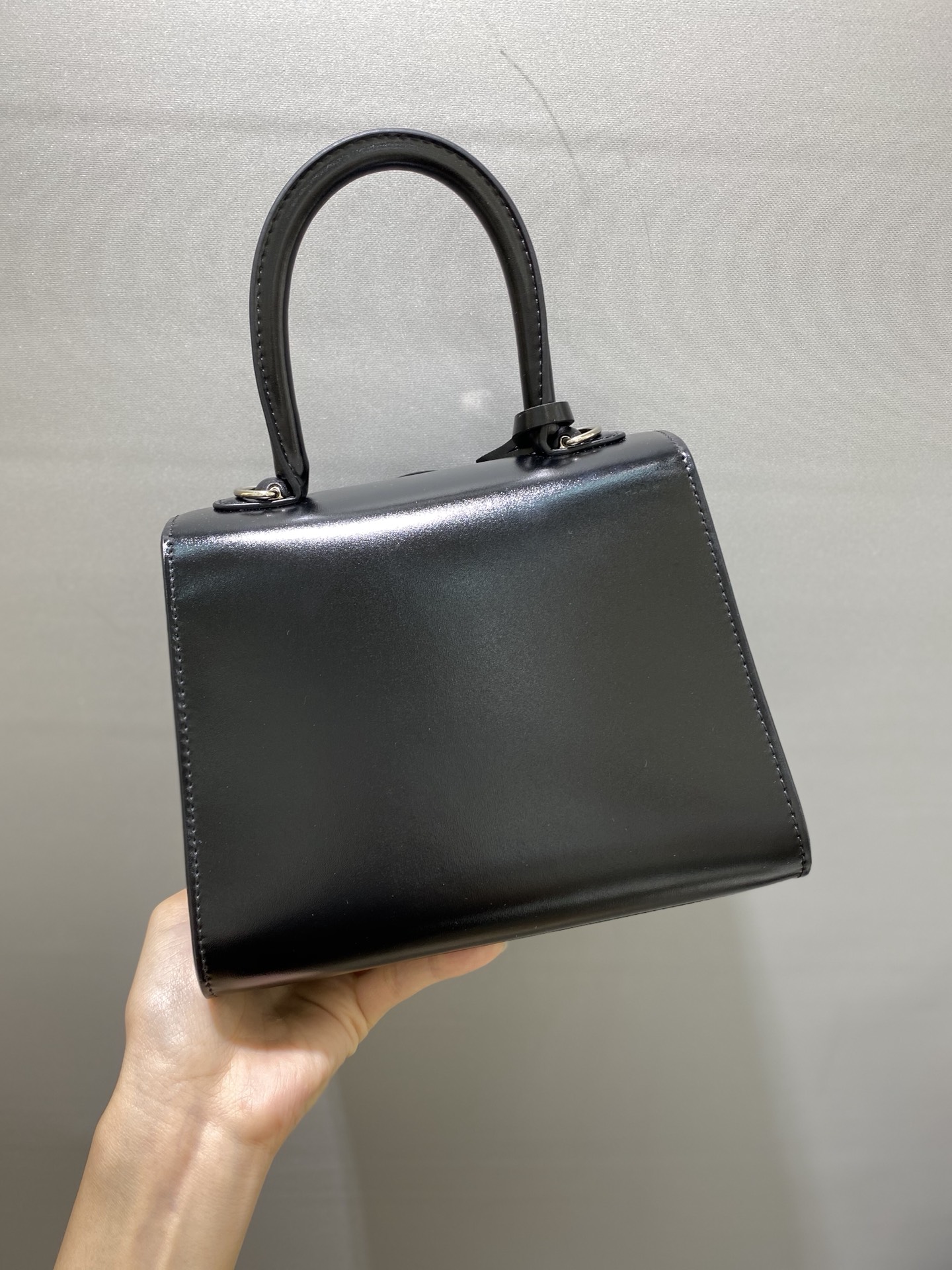 DELVAUX Grained Calfskin Mini Brillant Satchel Light black