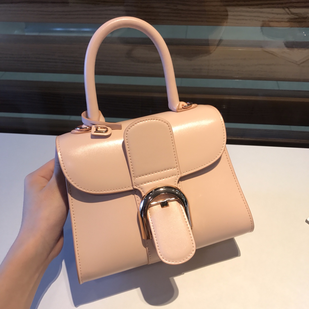 DELVAUX Grained Calfskin Mini Brillant Satchel Light Pink