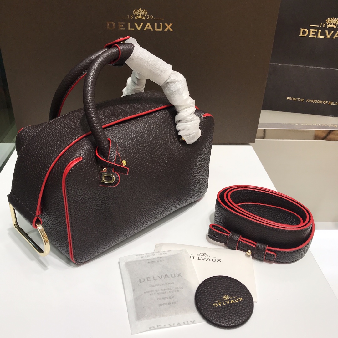 DELVAUX Grained Calfskin Mini Cool Box Satchel Black 636174 |