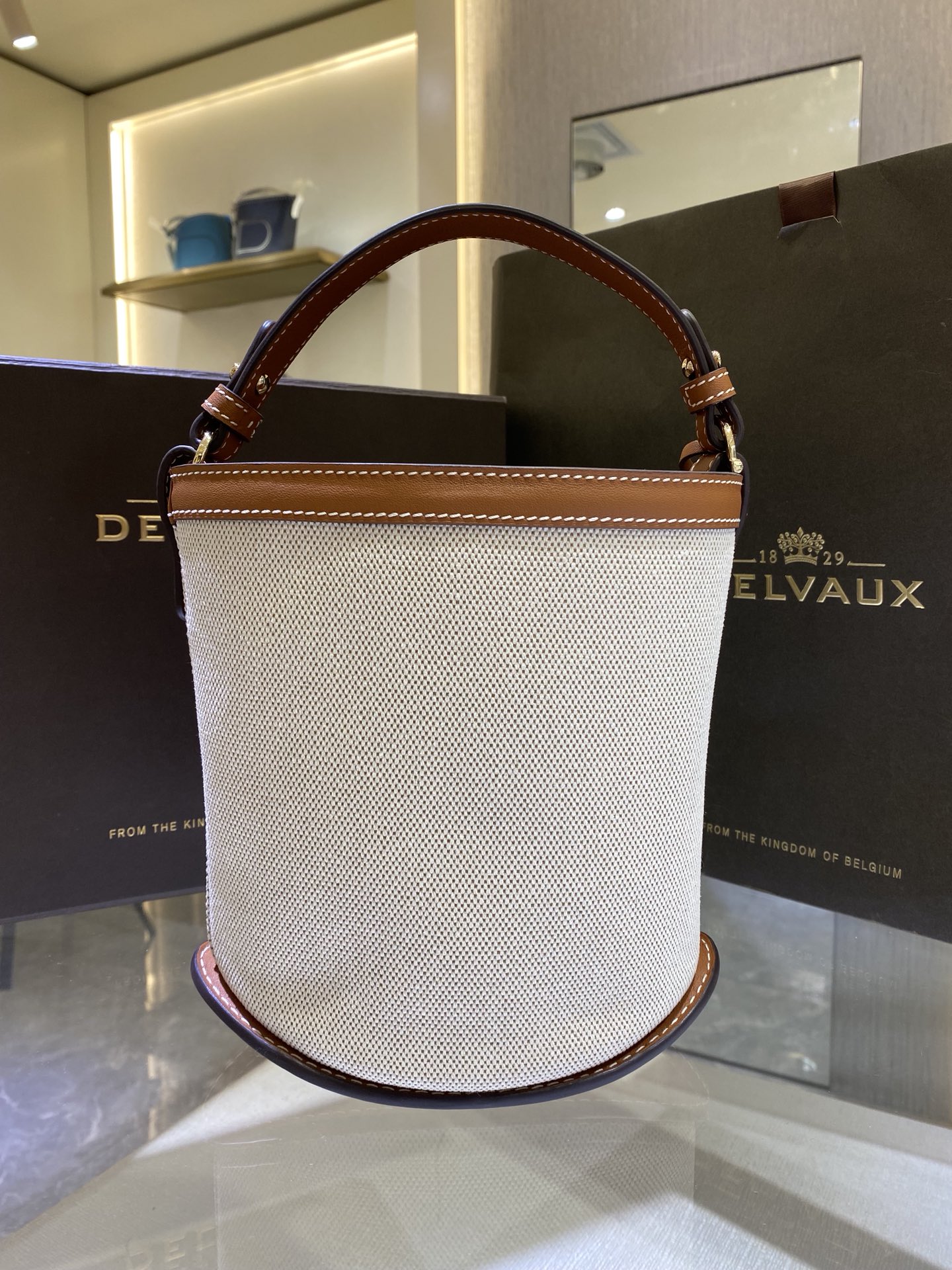 DELVAUX Linen Canvas Supple Calfskin Mini Pin Daily Surpiqu