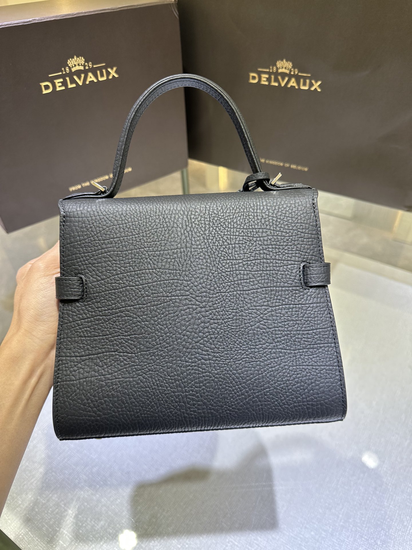 Delvaux Tempête PM Handbag British BLACK Leather Pony-style calfskin
