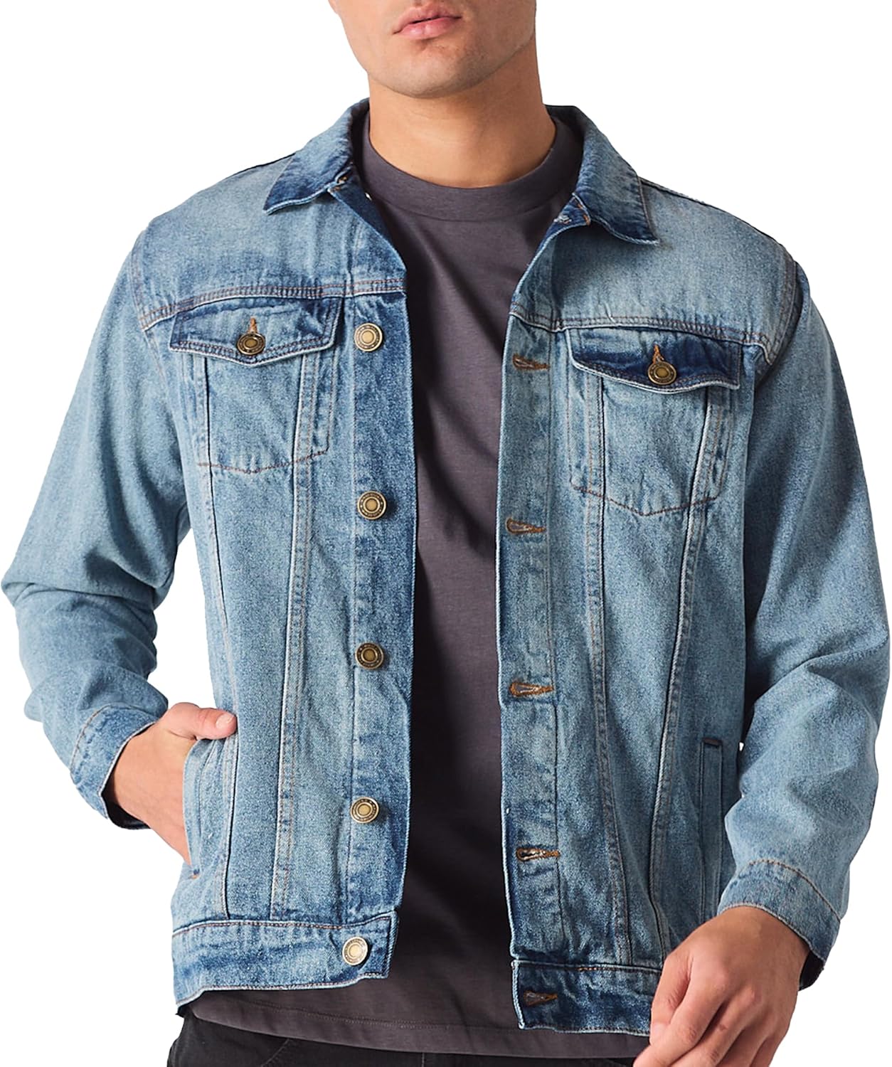 Denim Jacket Men – Casual Vintage Regular Fit Button Down Trucker Style \u2013 Mens Jean Jackets Stylish Everyday Outerwear