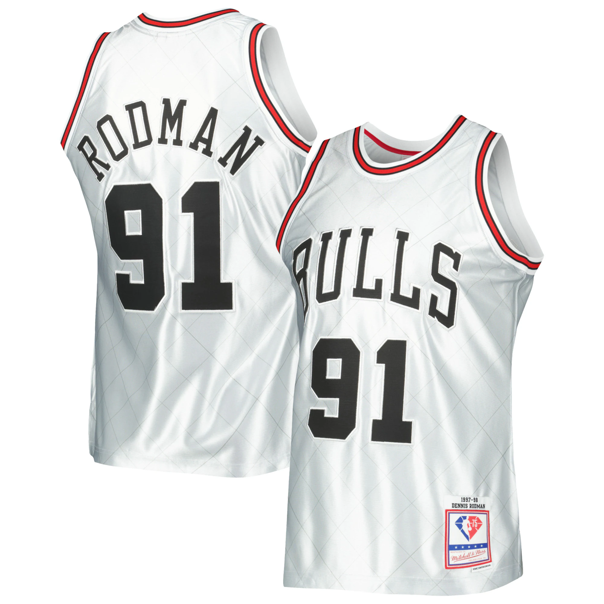 Dennis Rodman Platinum Bulls Jersey #91 - Premium 75th Anniversary Swingman