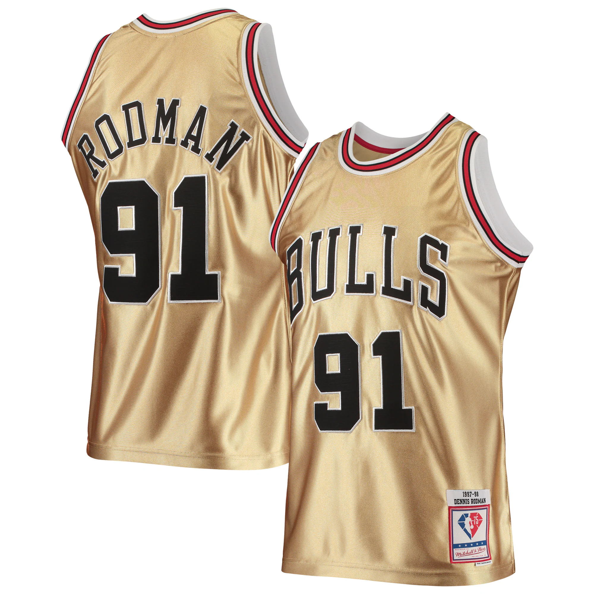 Mitchell & Ness Rodman Gold Jersey - Ultimate Bulls 91 Swingman 1997/98