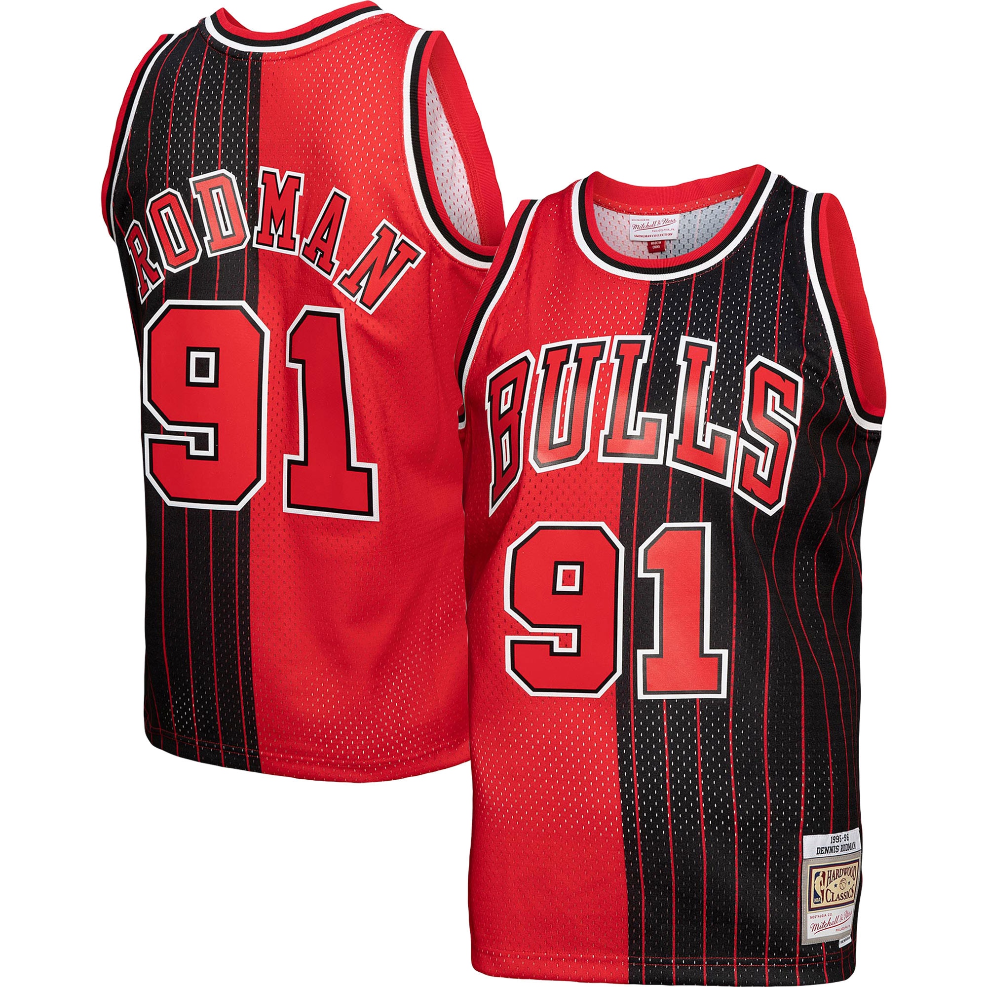 Mitchell Ness Rodman Split Jersey - Exclusive 1995/96 Bulls #91 Swingman