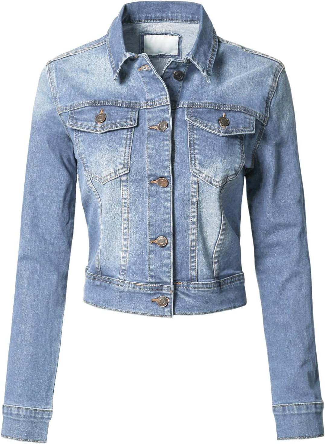 Design by Olivia Women’s Classic\/Destroyed Vintage Washed Long Sleeve Denim Jean Jacket