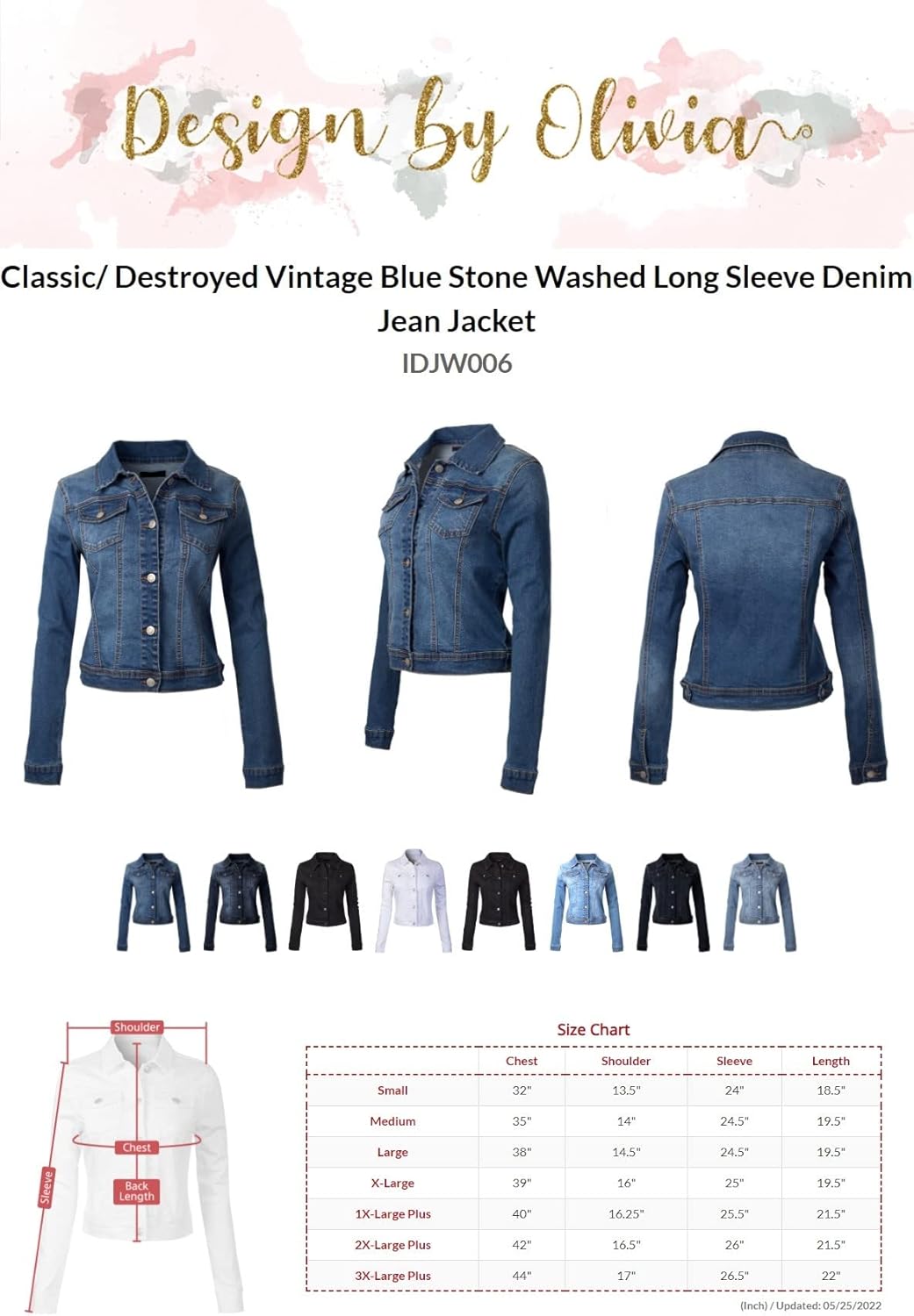 Design by Olivia Women’s Classic\/Destroyed Vintage Washed Long Sleeve Denim Jean Jacket