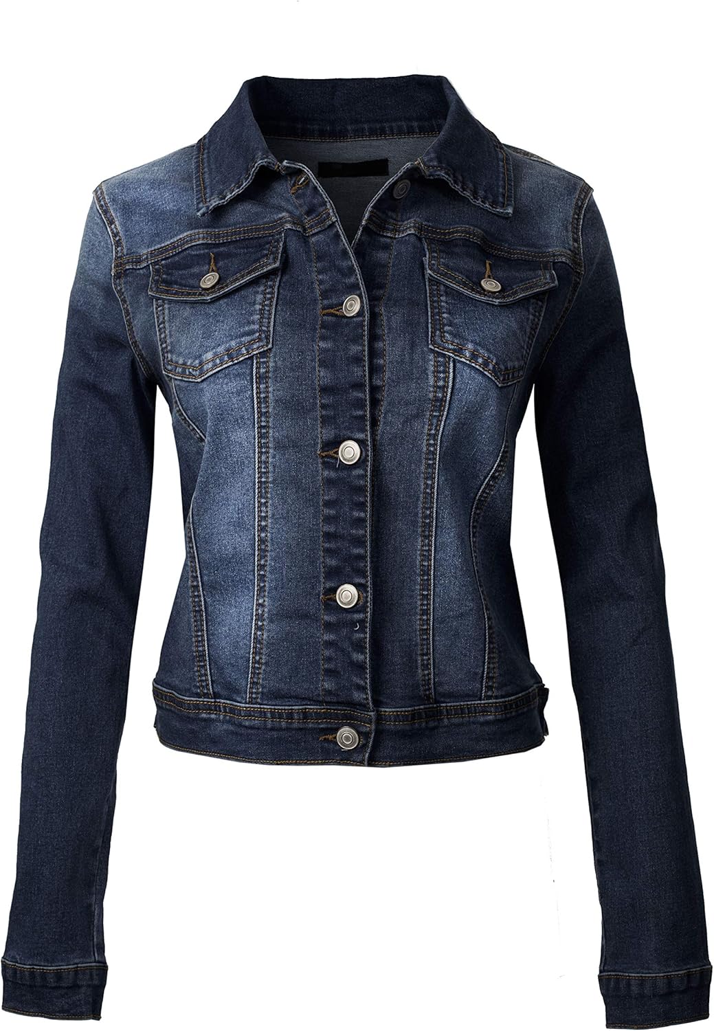 Design by Olivia Women’s Classic\/Destroyed Vintage Washed Long Sleeve Denim Jean Jacket