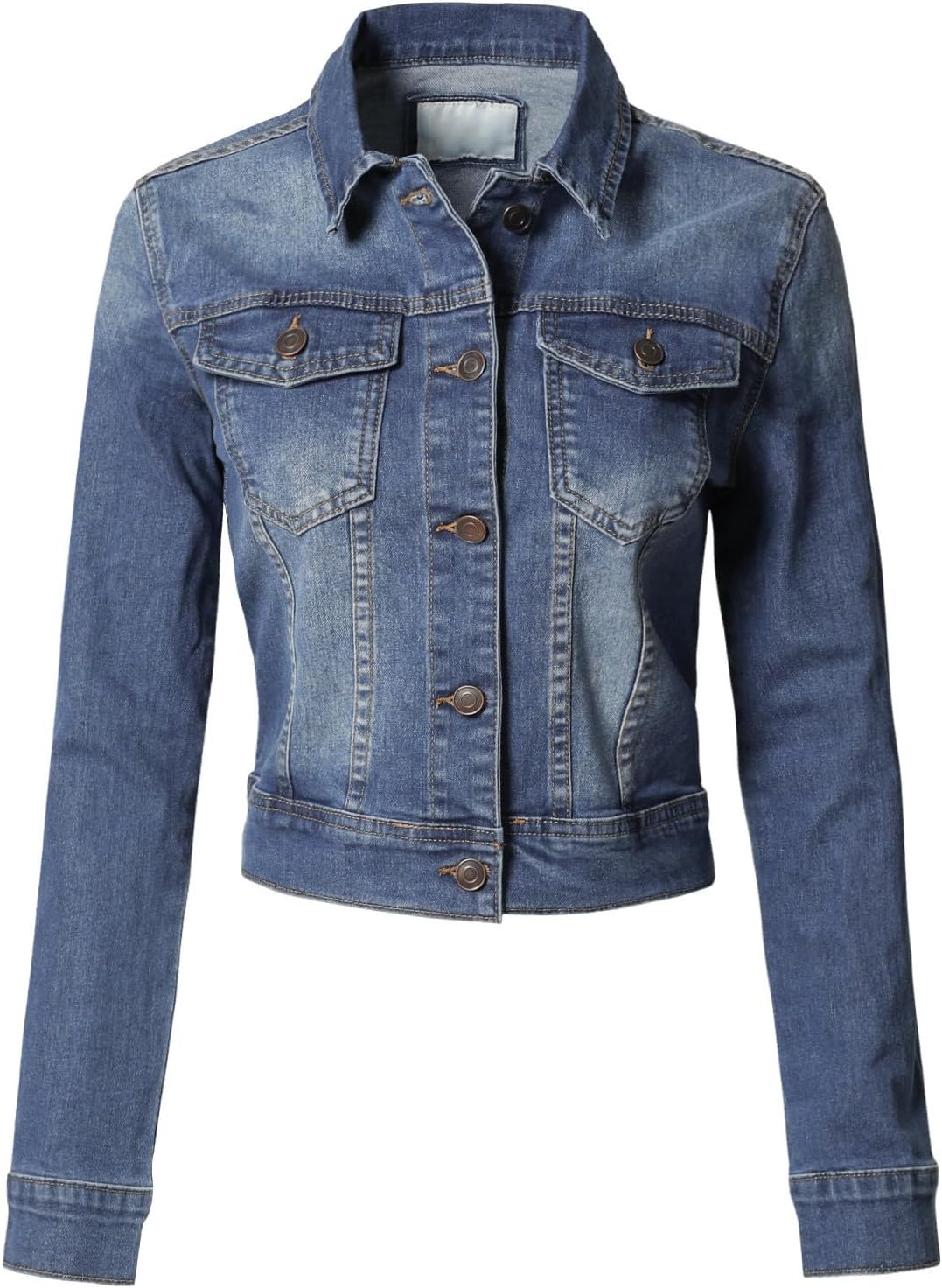 Design by Olivia Women’s Classic\/Destroyed Vintage Washed Long Sleeve Denim Jean Jacket
