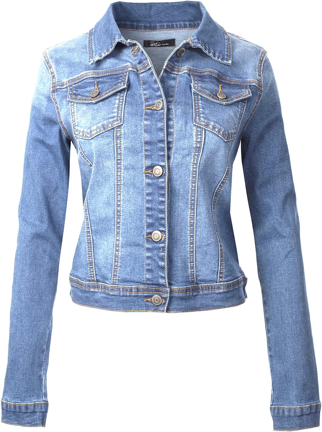 Design by Olivia Women’s Classic\/Destroyed Vintage Washed Long Sleeve Denim Jean Jacket