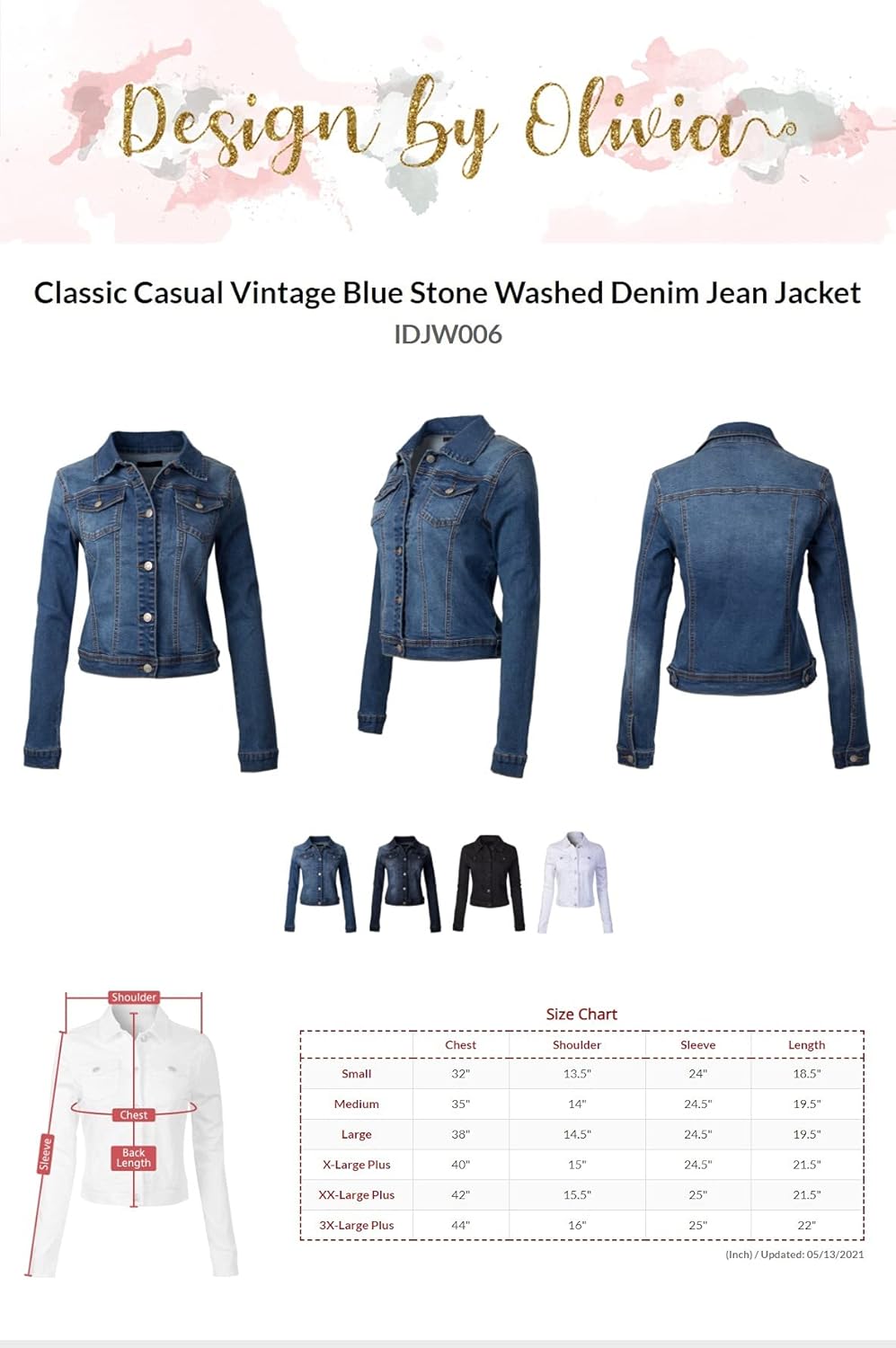 Design by Olivia Women’s Classic\/Destroyed Vintage Washed Long Sleeve Denim Jean Jacket