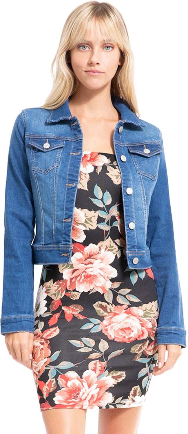 Design by Olivia Women’s Classic\/Destroyed Vintage Washed Long Sleeve Denim Jean Jacket