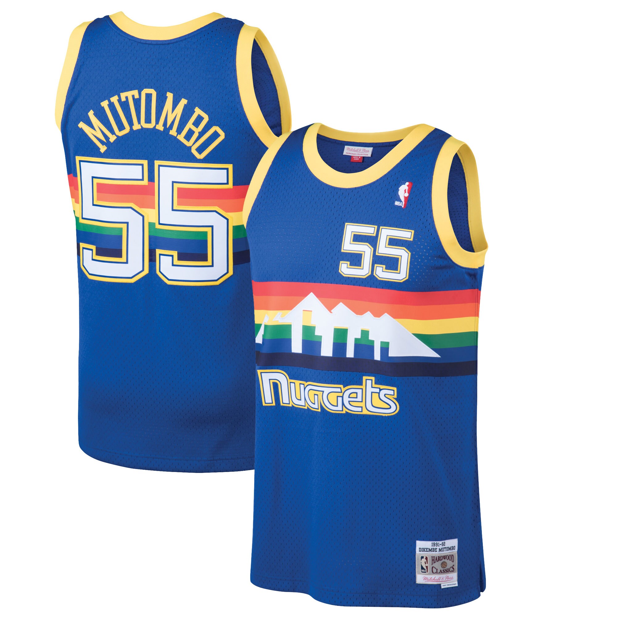 Mitchell Ness Mutombo 1991 Swingman Jersey - Outstanding #55 Nuggets Blue