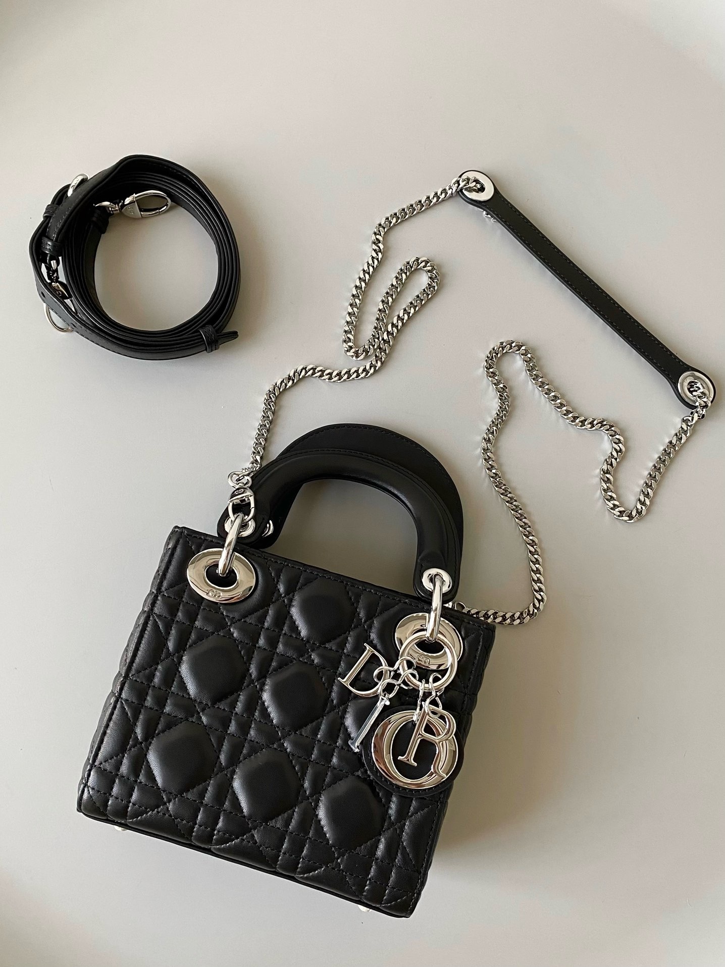 Dior Black Cannage Leather Mini Lady Dior Tote Dior