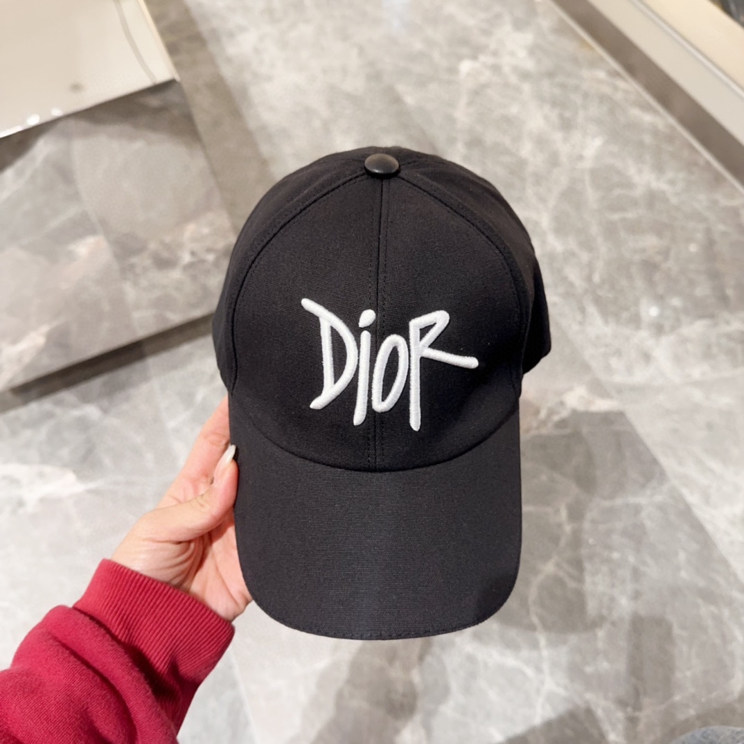 Dior Black Cotton Baseball Cap with White Embroidered Logo