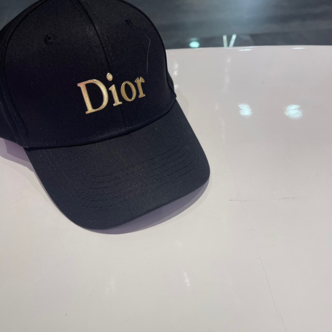 Dior Black Cotton Twill Cap - Gold Logo
