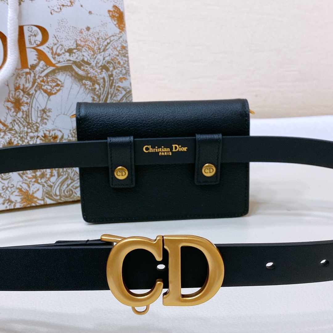 Dior black leather belt with waist bag