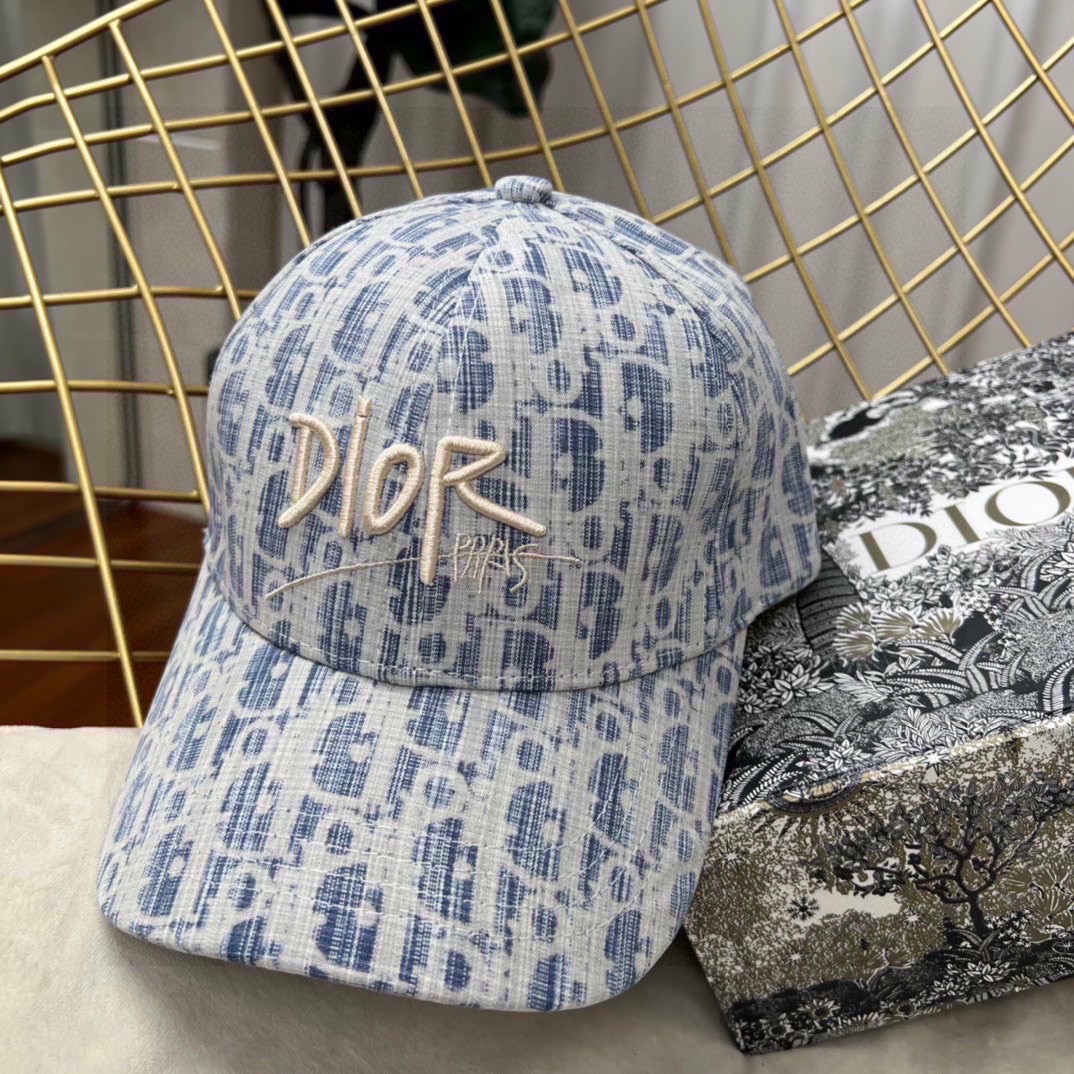 Dior Blue Oblique Cap - Dior Blue Oblique Embroidered Cap - Designer